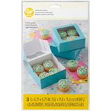 Wilton 416-0-0097 6.5 x 6.5 x 3-Inch Teal Happy Birthday Cupcake Treat Boxes with Window, 3-Count