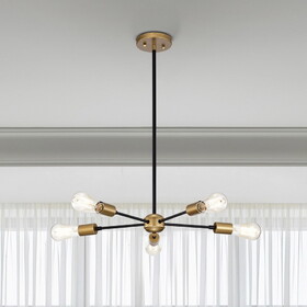 Warehouse of Tiffany 2005/5PB Brent 21.7 in. 5-Light Indoor Matte Black and Gold Finish Chandelier with Light Kit
