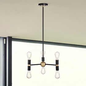 Warehouse of Tiffany 2009/6P Rina 18.9 in. 6-Light Indoor Matte Black and Gold Finish Chandelier with Light Kit