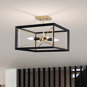 Warehouse of Tiffany 2014/4SF Jaysen 15.7 in. 4-Light Indoor Matte Black and Gold Semi-Flush Mount Ceiling Light with Light Kit