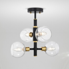 Warehouse of Tiffany 2033/4BG Silvia 15 in. 4-Light Indoor Matte Black and Gold Finish Semi-Flush Mount Ceiling Light with Light Kit and Remote