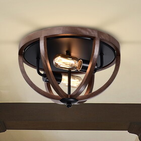 Warehouse of Tiffany 2041/2FM Fanalla 13 in. 2-Light Indoor Brown Faux Wood Grain Finish Flush Mount with Light Kit