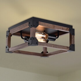 Warehouse of Tiffany 2042/2FM Irmana 12 in. 2-Light Indoor Brown and Matte Black Finish Flush Mount with Light Kit