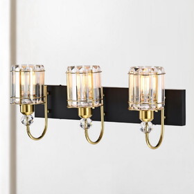 Warehouse of Tiffany 3001/3W Gambit 22 in. 3-Light Indoor Matte Black and Brass Finish Wall Sconce with Light Kit