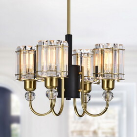 Warehouse of Tiffany 3001/4P Sirita 16 in. 4-Light Indoor Matte Black and Brass Finish Chandelier with Light Kit