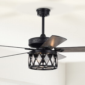Warehouse of Tiffany AL02P01MB Jescha 52 in. 2-Light Indoor Matte Black Finish Ceiling Fan with Light Kit and Remote