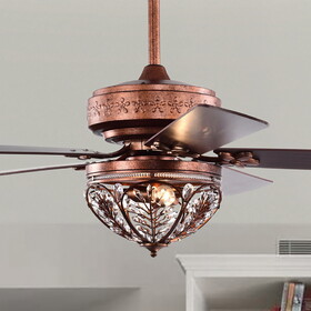 Warehouse of Tiffany AW01W01AC Jacira 52 in. 2-Light Indoor Antique Copper Finish Ceiling Fan Chandelier with Light Kit