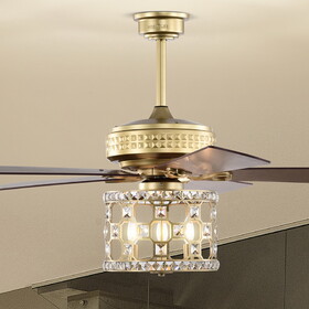 Warehouse of Tiffany AW01W04MG Adsila 52 in. 3-Light Indoor Satin Gold Finish Ceiling Fan Chandelier with Light Kit