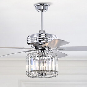 Warehouse of Tiffany AW01W06CR Ailen 52 in. 3-Light Indoor Chrome Finish Ceiling Fan Chandelier with Light Kit