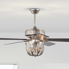 Warehouse of Tiffany AY03Y03AS Emani 52 in. 3-Light Indoor Antique Silver Finish Ceiling Fan with Light Kit and Remote