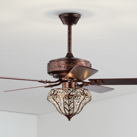 Warehouse of Tiffany AY08Y08AC Luella 52 in. 3-Light Indoor Antique Copper Finish Ceiling Fan with Light Kit and Remote