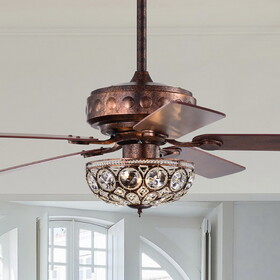 Warehouse of Tiffany AY09Y09AC Jasiah 52 in. 3-Light Indoor Antique Copper Finish Ceiling Fan with Light Kit