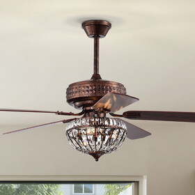 Warehouse of Tiffany AY10Y10AC Violette 52 in. 3-Light Indoor Antique Copper Finish Ceiling Fan with Light Kit and Remote