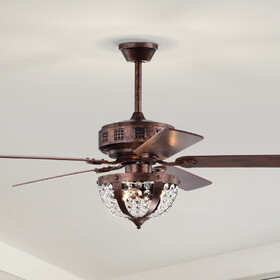 Warehouse of Tiffany AY11Y11AC Chandler 52 in. 3-Light Indoor Antique Copper Finish Ceiling Fan with Light Kit and Remote