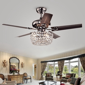 Warehouse of Tiffany CFL-8110REMO/CH Angel 3-light Crystal Chandelier 5-blade 43-inch Brown Ceiling Fan (Optional Remote)