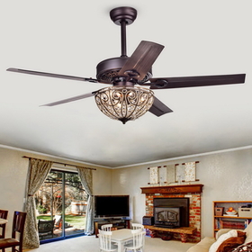 Warehouse of Tiffany CFL-8111REMO/AB Catalina Bronze-finished 5-blade, 48-inch Crystal Ceiling Fan (Optional Remote)