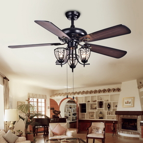 Warehouse of Tiffany CFL-8166BL Mirabelle 3-light 5-blade 52-inch Black Metal and Crystal Lighted Ceiling Fan