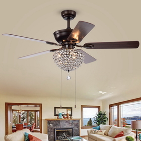Warehouse of Tiffany CFL-8176AB Swarna Antique Bronze 3-light Metal/ Crystal 5-blade 52-inch Ceiling Fan (Remote Optional & 2 Color Option Blades)