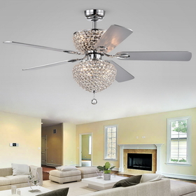 Warehouse of Tiffany CFL-8176REMO/CHD Swarana Chrome Dual Lighted Ceiling Fan with Crystal Shades (incl. Remote & 2 Color Option Blades)