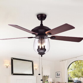 Warehouse of Tiffany CFL-8205/ORB Tibwald Wood Glass 52-inch 5-blade Lighted Ceiling Fan