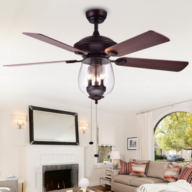Warehouse of Tiffany CFL-8205ORB Warehouse of Tiffany Tibwald Wood Glass 52-inch 5-blade Lighted Ceiling Fan (Optional Remote)
