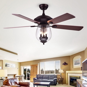 Warehouse of Tiffany CFL-8205REMO/ORB Warehouse of Tiffany Tibwald Wood Glass 52-inch 5-blade Lighted Ceiling Fan (Optional Remote)