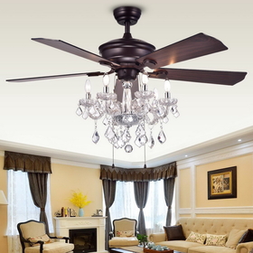 Warehouse of Tiffany CFL-8213AB Warehouse of Tiffany Havorand 52-inch 5-blade Ceiling Fan with Crystal Chandelier (Optional Remote)