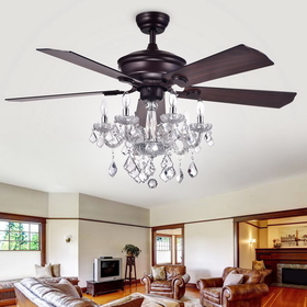 Warehouse of Tiffany CFL-8213REMO/AB Warehouse of Tiffany Havorand 52-inch 5-blade Ceiling Fan with Crystal Chandelier (Optional Remote)