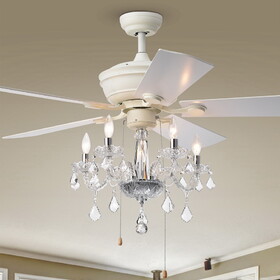 Warehouse of Tiffany CFL-8213WH Havorand 19 in. 5-Light Indoor White Finish Hand Pull Chain Ceiling Fan with Light Kit