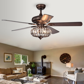 Warehouse of Tiffany CFL-8306REMO/BL Chrysaor 3-Light Crystal 5-Blade 52-Inch Brown Ceiling Fan (Optional Remote)