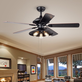 Warehouse of Tiffany CFL-8308 Upille 3-light Metal 5-blade 52-inch Matte Black Ceiling Fan (includes Edison Bulbs)