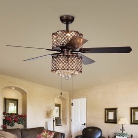 Warehouse of Tiffany CFL-8316RBD Quincy 6-light Crystal 5-blade 52-inch Rustic Bronze Ceiling Fan (2 Color Option Blades)