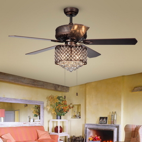 Warehouse of Tiffany CFL-8316RB Pshita 3-light Crystal 5-blade 52-inch Rustic Bronze Ceiling Fan (Remote Optional & 2 Color Option Blades)