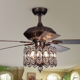 Warehouse of Tiffany CFL-8324REMO-RB Copper Grove Dejes 52-in. Rustic Bronze Chandelier Ceiling Fan with Crystal Shade