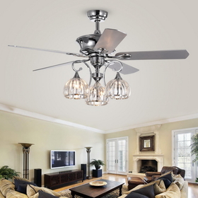 Warehouse of Tiffany CFL-8332REMO Mavyn 5-Blade 52-Inch Chrome Ceiling Fan with 3-Light Crystal Chandelier (Optional Remote & 2 Color Option Blades)