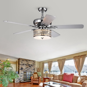Warehouse of Tiffany CFL-8333REMO Davrin 5-Blade 52-Inch Chrome Lighted Ceiling Fans with 3-Light Crystal Drum Lamp (Optional Remote)