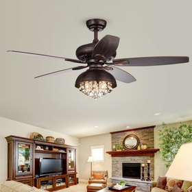 Warehouse of Tiffany CFL-8334REMO Fredix 5-Blade 52-Inch Speckled  Bronze Ceiling Fan with Hooded Crystal Chandelier (Remote Controlled & 2 Color Option Blades)