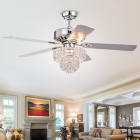 Warehouse of Tiffany CFL-8342REMO Bryanya 5-Blade 52-inch Chrome Lighted Ceiling Fans with Crystal Shade (Optional Remote)