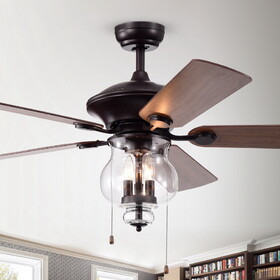 Warehouse of Tiffany CFL-8348BL Topher 52 in. 3-Light Indoor Black Finish Hand Pull Chain Ceiling Fan with Light Kit