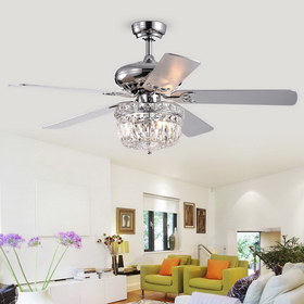 Warehouse of Tiffany CFL-8349REMO Galileo 52-Inch 5-Blade Chrome Lighted Ceiling Fans with Crystal Bowl Shade (Remote Controlled & 2 Color Option Blades)