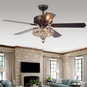 Warehouse of Tiffany CFL-8352REMO/RB Pilette 52-Inch 5-Blade Antique Speckled Bronze Lighted Ceiling Fans w/ Crystal Shade (Remote Controlled&2 Color Option Blades)