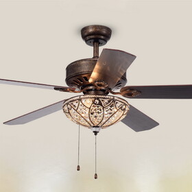 Warehouse of Tiffany CFL-8353RB Gliska 52 in. 3-Light Indoor Bronze Finish Hand Pull Chain Ceiling Fan with Light Kit