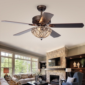 Warehouse of Tiffany CFL-8353REMO/RB Gliska 52-Inch 5-Blade Rustic Bronze Lighted Ceiling Fans with Crystal Bowl Shade (Remote Controlled & 2 Color Option Blades)