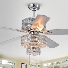 Warehouse of Tiffany CFL-8354CH Chow 52 in. 6-Light Indoor Chrome Finish Hand Pull Chain Ceiling Fan with Light Kit
