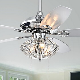 Warehouse of Tiffany CFL-8366CH Makore 52 in. 2-Light Indoor Chrome Finish Hand Pull Chain Ceiling Fan with Light Kit
