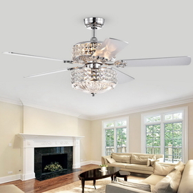 Warehouse of Tiffany CFL-8371REMO/CHD Germane Chrome Dual Lamp 52-inch Lighted Ceiling Fan w Crystal Shades (incl. Remote & 2 Color Option Blades)