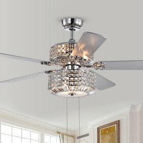 Warehouse of Tiffany CFL-8372CHD Walter 52 in. 6-Light Indoor Chrome Finish Hand Pull Chain Ceiling Fan with Light Kit