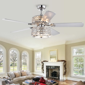 Warehouse of Tiffany CFL-8372REMO/CHD Walter Dual Lamp Chrome 52-inch Lighted Ceiling Fan w Crystal Shades (incl. Remote & 2 Color Option Blades)