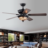 Warehouse of Tiffany CFL-8420REMO/FB Micago Forged Black 52-Inch 5-Blade Lighted Ceiling Fan with Glass Bowl Chandelier (incl Remote and 2 Color Option Fan Blades)