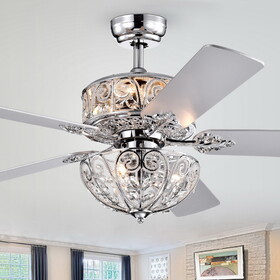 Warehouse of Tiffany CFL-8423REMO/CH Hegasal 52 in. 6-Light Indoor Chrome Finish Remote Controlled Ceiling Fan with Light Kit
